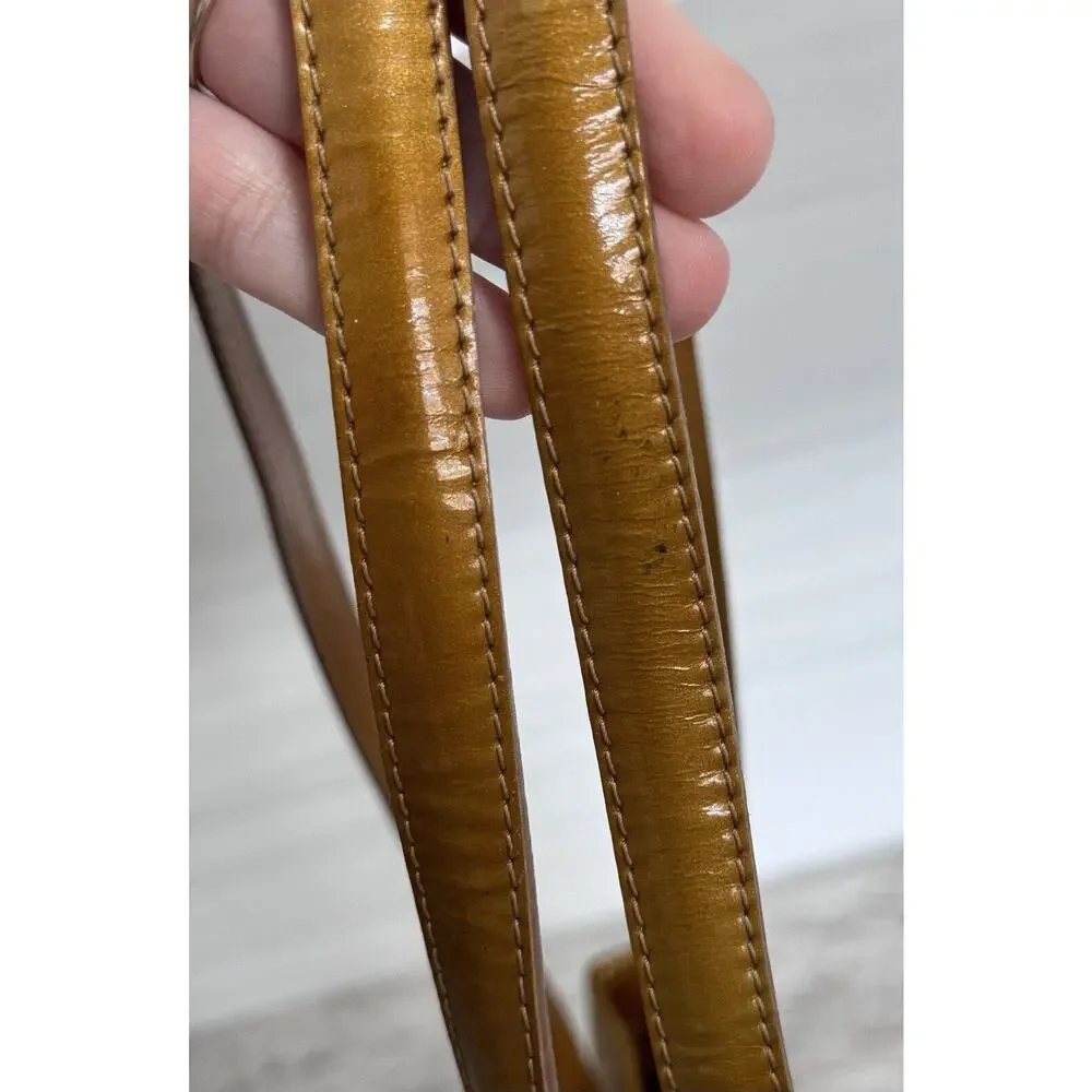 Auth Vintage Bottega Veneta Raffia Woven Beige Gold Patent Leather Shoulder Bag - Picture 14 of 16